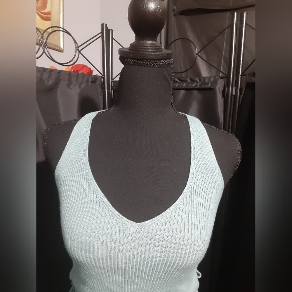 Dreamers By Debut Awua Blue Women's Tank Top Ribbed Tie Side Ladies M Cropped - Picture 2 of 6